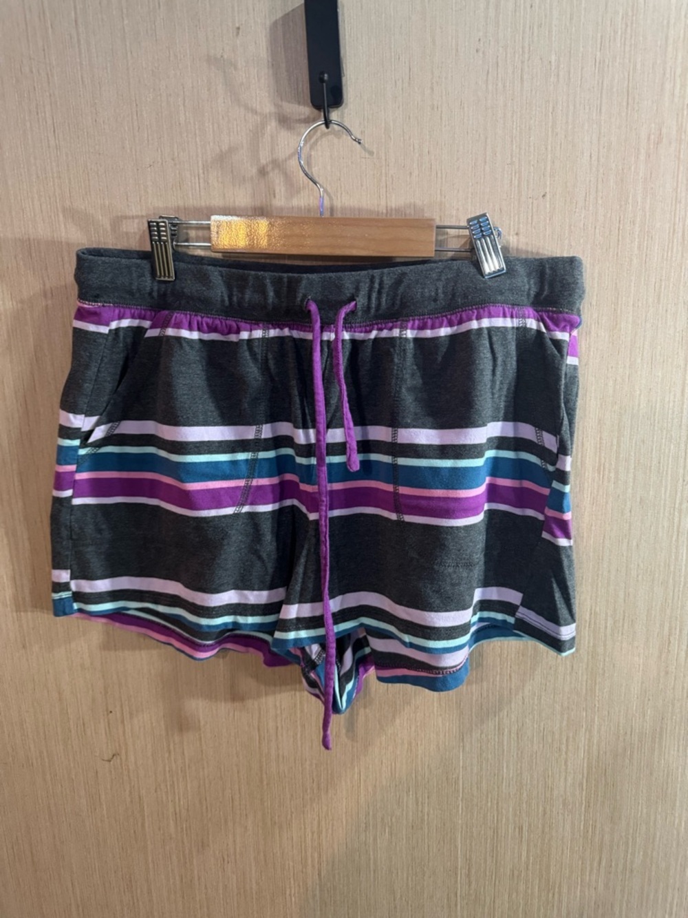 Women's Striped Pull-On Sleeper Shorts in Charcoal and Purple Size 1X
